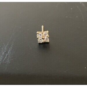 14K Single Stud Earring Cubic Zirconia 4 Stone Square